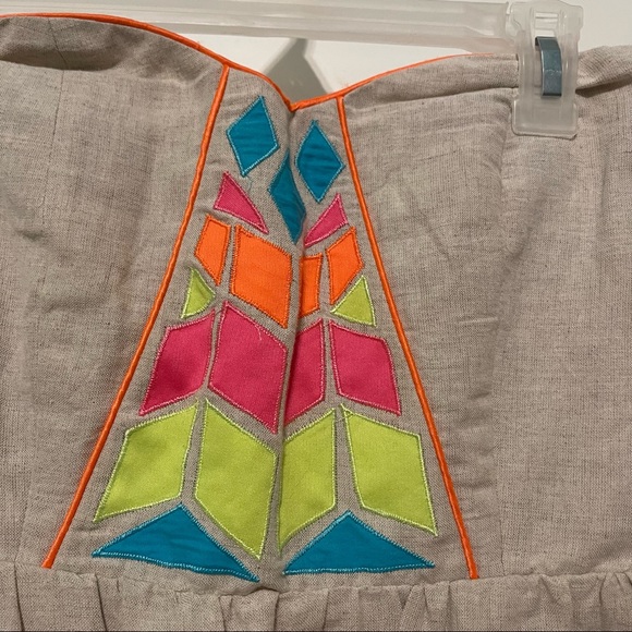 Judith March size small linen and cotton blend tan with neon strapless dress! - Picture 2 of 6